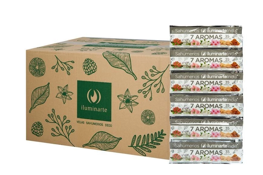 SAHUMERIO ILUMINARTE INDIA 7 AROMAS X 35 VARILLAS - BULTO X 25 DOCENAS