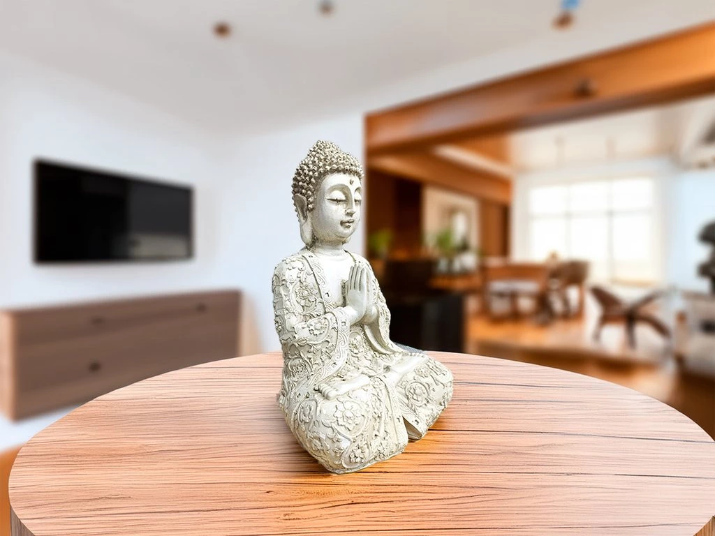 BUDA REZANDO MANTO LABRADO MEDIANO RESINA ARTESANAL 40X27CM