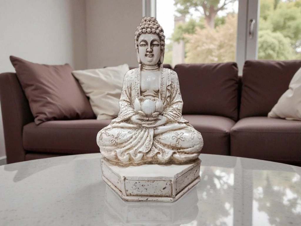 IMAGEN BUDA CON MANTO FLOR DE LOTO C/ PEDESTAL 38X24CM (G09)