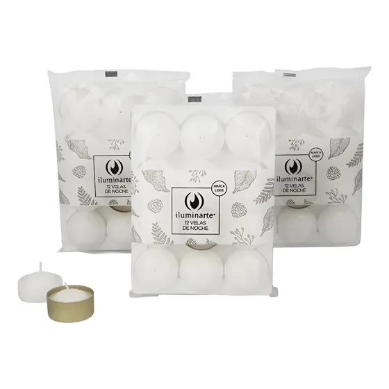Velas De Noche Blancas 10 Paquetes X 12 U C/u Iluminarte