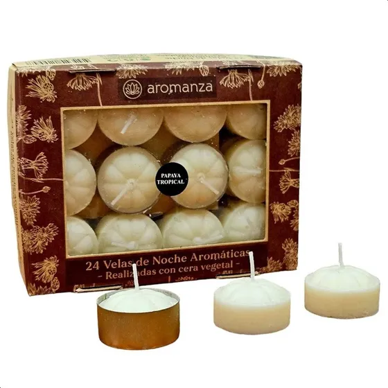 Aromanza velas de noche aromática cera vegetal 1 pack de 24 unidades color blanco fragancia papaya tropical